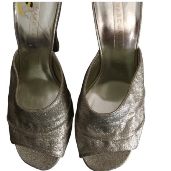 Marc Jacobs size 9 metallic silvery gold open toe slide heels NWOT - Picture 9 of 16